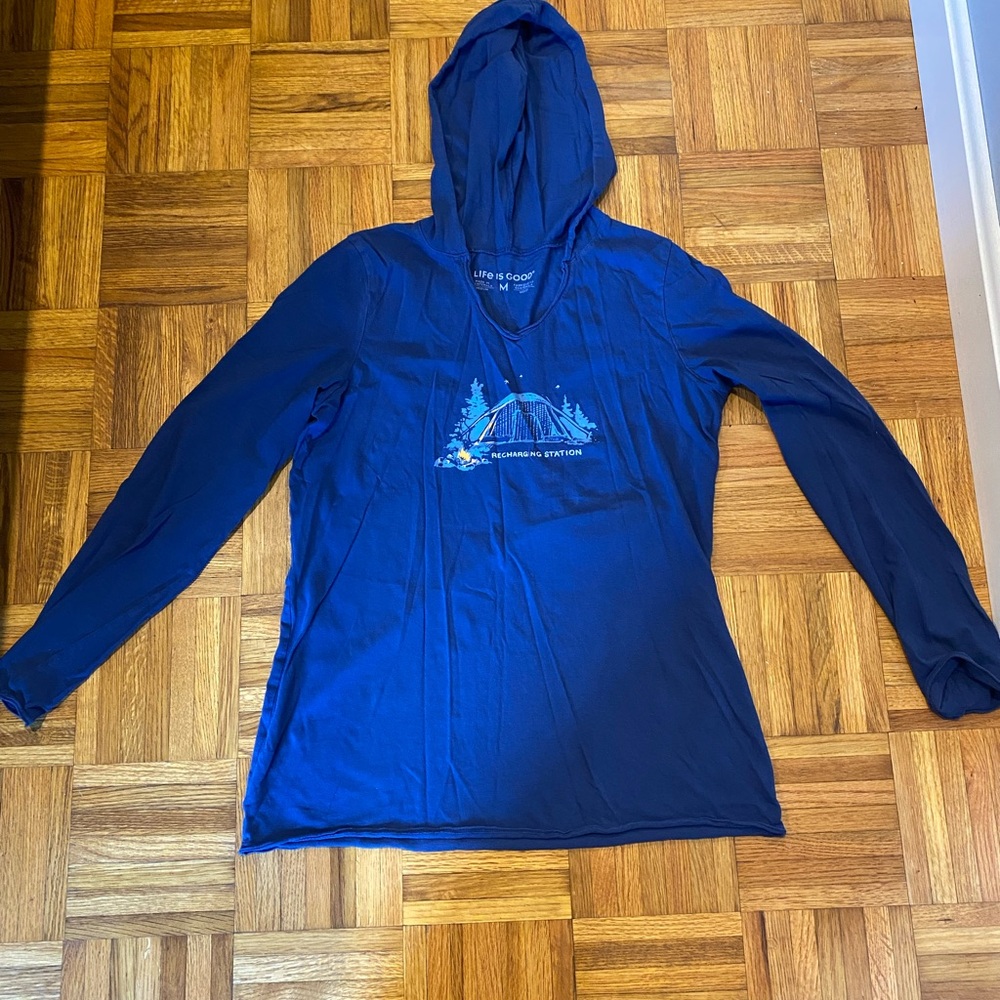 Life Is Good Navy Hooded Shirt with Logo Print